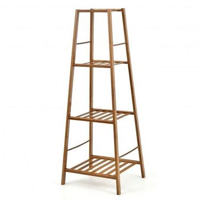 Foto de 4-Potted Bamboo Tall Plant Holder Stand-Brown - Color: Brown