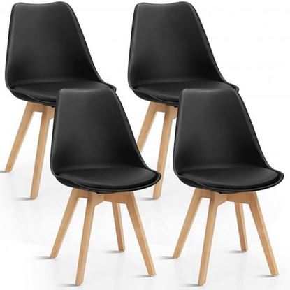 Foto de Set of 4 Dining Chair Mid Century Modern Shell PU Seat with Wooden Leg-Black - Color: Black