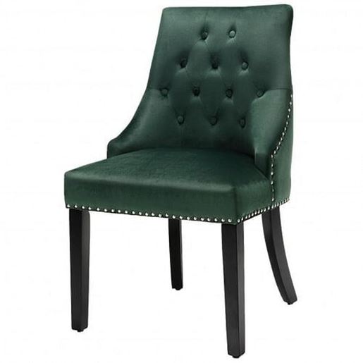 Изображение Modern Upholstered Button-Tufted Dining Chair with Naild Trim-Dark Green - Color: Dark Green