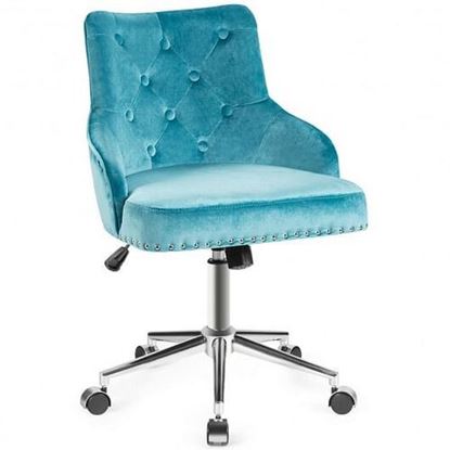 图片 Tufted Upholstered Swivel Computer Desk Chair with Nailed Tri-Turquoise - Color: Turquoise