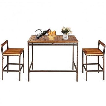 Picture of 3 Pieces Patio Rattan Wicker Bar Dining Furniture Set