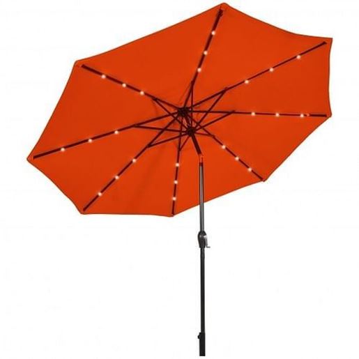 Image sur 10' Solar LED Lighted Patio Market Umbrella Shade Tilt Adjustment Crank-Orange - Color: Orange