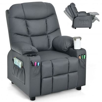 Foto de PU Leather Kids Recliner Chair with Cup Holders and Side Pockets-Gray - Color: Gray