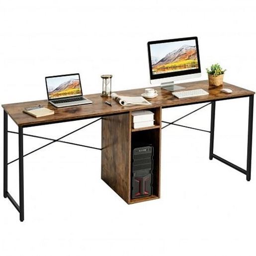 Picture of 79" Multifunctional Office Desk for 2 Person with Storage-Brown - Color: Brown