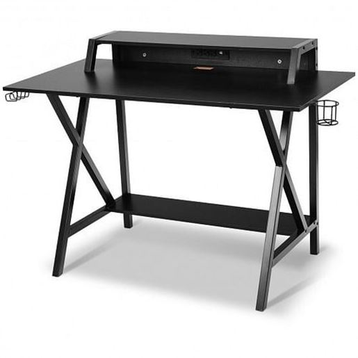 图片 All-in-One Professional Gaming Desk with Cup and Headphone Holder - Color: Black