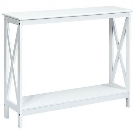Foto de 2-Tier Console X-Design Sofa Side Accent Table-White - Color: White
