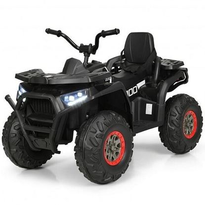 图片 12 V Kids Electric 4-Wheeler ATV Quad with MP3 and LED Lights-Black - Color: Black