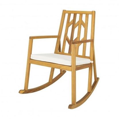 Изображение Patio Acacia Wood Rocking Chair Sofa with Armrest and Cushion for Garden and Deck-White - Color: White