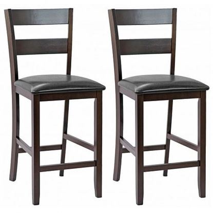 Picture of 2-Pieces Upholstered Bar Stools Counter Height Chairs with PU Leather Cover - Color: Espresso