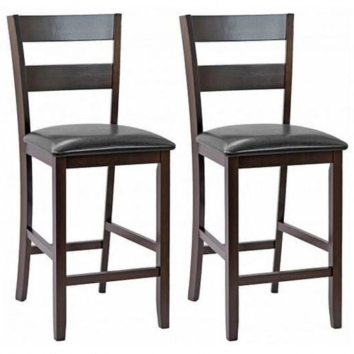Picture of 2-Pieces Upholstered Bar Stools Counter Height Chairs with PU Leather Cover - Color: Espresso