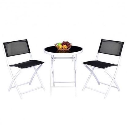 Picture of 3 Pieces Patio Folding Bistro Set for Balcony or Outdoor Space-Black - Color: Black