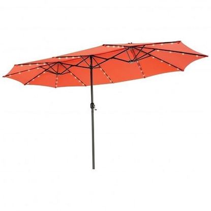 Picture of 15 Feet Twin Patio Umbrella with 48 Solar LED Lights-Orange - Color: Orange