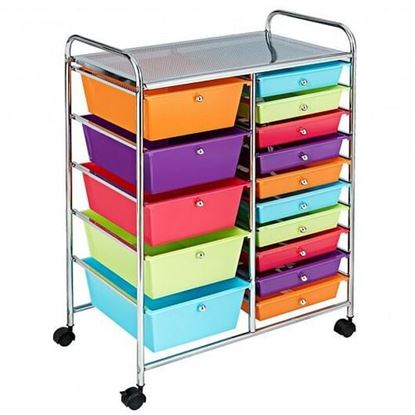 图片 15-Drawer Utility Rolling Organizer Cart Multi-Use Storage-Deep Multicolor - Color: Deep Multicolor