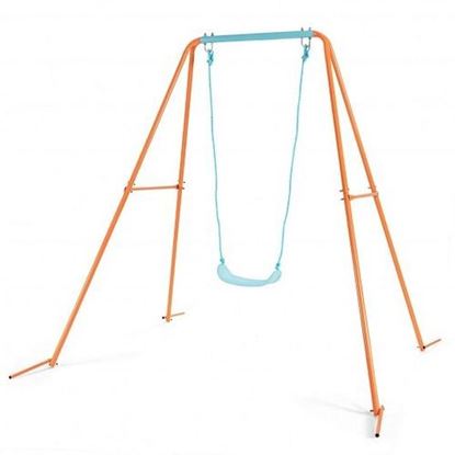 Изображение Outdoor Kids Swing Set with Heavy Duty Metal A-Frame and Ground Stakes-Orange - Color: Orange