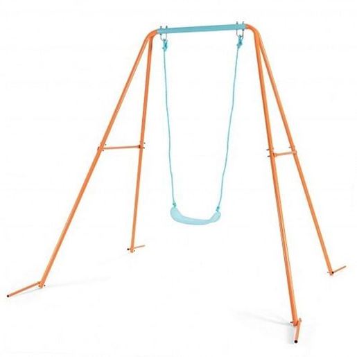 Изображение Outdoor Kids Swing Set with Heavy Duty Metal A-Frame and Ground Stakes-Orange - Color: Orange
