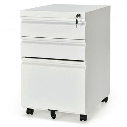 Picture of 3-Drawer Mobile File Cabinet Stee with Lock-White - Color: White