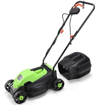 图片 14" Electric Push Lawn Corded Mower with Grass Bag-Green - Color: Green