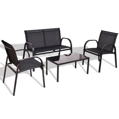 Picture of 4 Pieces Patio Furniture Set with Glass Top Coffee Table-Black - Color: Black