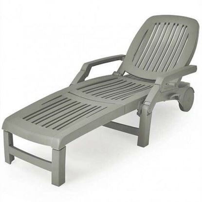 Picture of Adjustable Patio Sun Lounger with Weather Resistant Wheels-Turquoise - Color: Turquoise