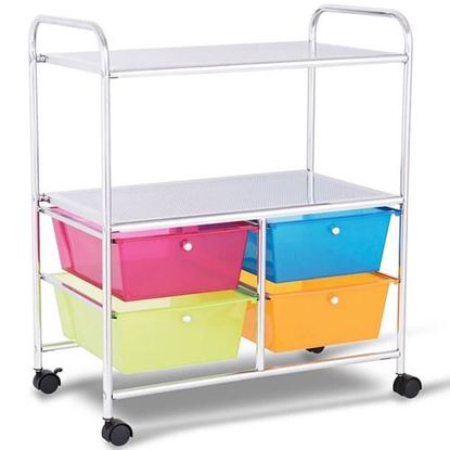 Image de 4 Drawers Shelves Rolling Storage Cart Rack-Transparent Multicolor - Color: Transparent Multicolor
