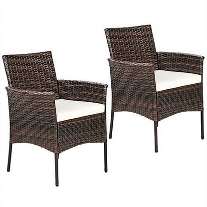 Foto de 2 Pieces Rattan Arm Dining Chair Cushioned Sofa Furniture Patio