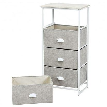 Picture of Chest Storage Tower Side Table Display Storage with 4 Drawers-Gray - Color: Gray