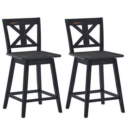 Foto de Set of 2 Swivel Counter Height Bar Stools with Solid Wood Legs-Black - Color: Black