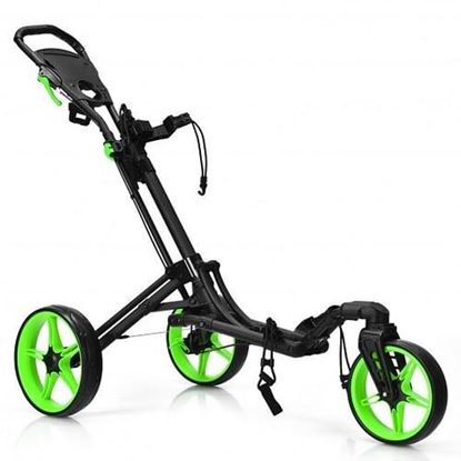 Foto de Folding Golf Push Cart with Scoreboard Adjustable Handle Swivel Wheel-Green - Color: Green