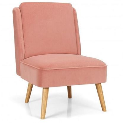 Изображение Velvet Accent Chair with Rubber Wood Legs for Living Room-Pink - Color: Pink