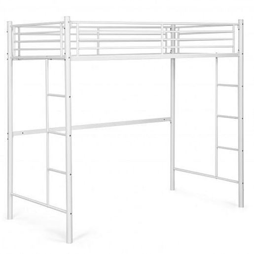 Изображение Twin Loft Bed Frame with 2 Ladders Full-length Guardrail -White - Color: White