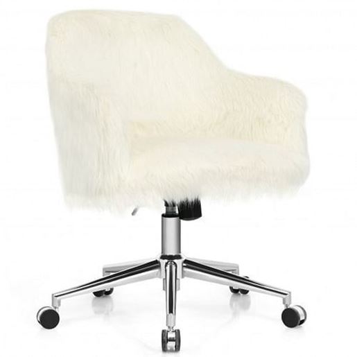 Изображение Modern Fluffy Faux Fur Vanity Office Chair for Teens Girls-Beige - Color: Beige