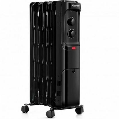 Image de 1500W Oil Filled Portable Radiator Space Heater with Adjustable Thermostat-Black - Color: Black