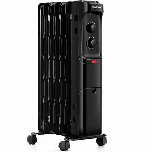Picture of 1500W Oil Filled Portable Radiator Space Heater with Adjustable Thermostat-Black - Color: Black