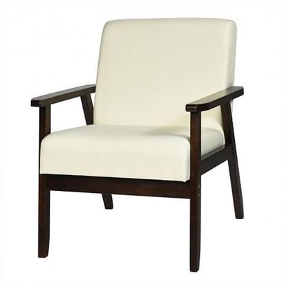 Foto de Solid Rubber Wood Fabric Accent Armchair-Beige - Color: Beige