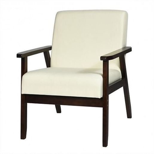Foto de Solid Rubber Wood Fabric Accent Armchair-Beige - Color: Beige