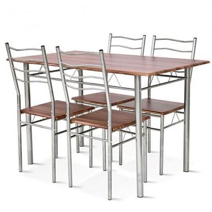 Foto de 5 pcs Wood Metal Dining Table Set with 4 Chairs-Walnut - Color: Walnut