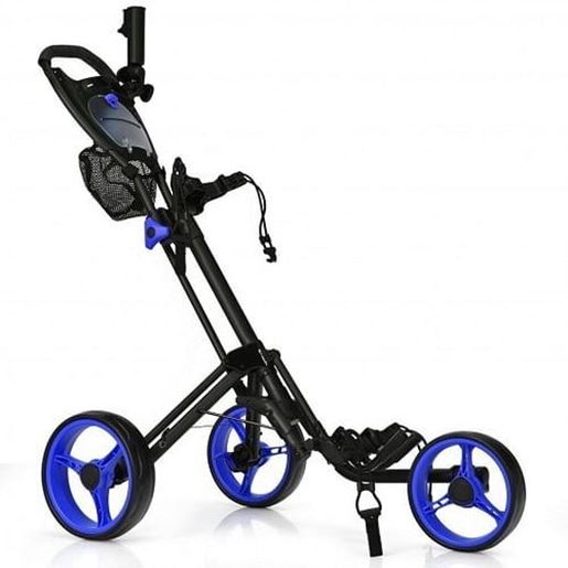 图片 Folding 3 Wheels Golf Push Cart with Brake Scoreboard Adjustable Handle-Blue - Color: Blue