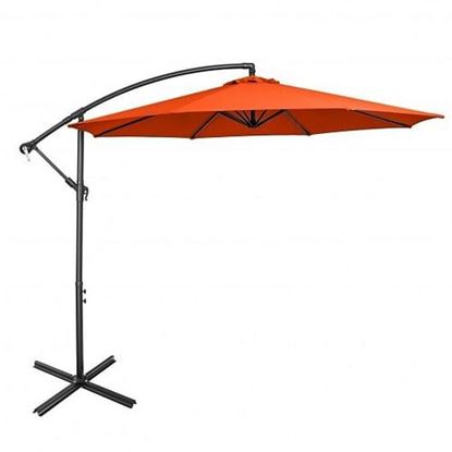 Image de 10FT Offset Umbrella with 8 Ribs Cantilever and Cross Base Tilt Adjustment-Orange - Color: Orange