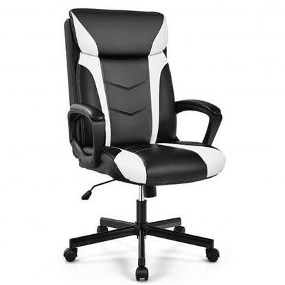 Foto de Swivel PU Leather Office Gaming Chair with Padded Armrest-White - Color: White