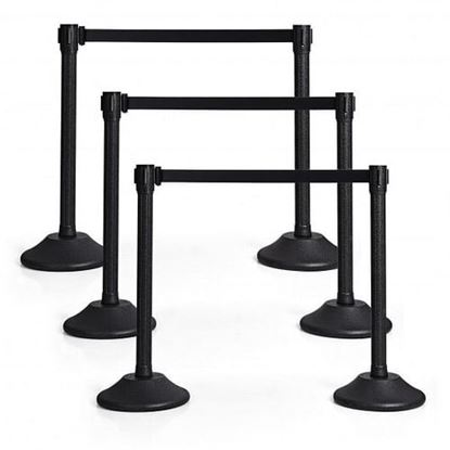 Picture of 6 Pcs Stanchion Post Crowd Control Barriers Queue Pole with Retractable Belt-Black - Color: Black