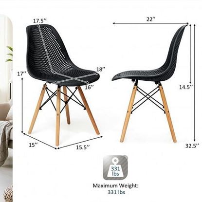 Image de 4 Pieces Modern Plastic Hollow Chair Set with Wood Leg-Black - Color: Black
