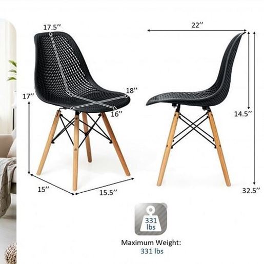 Image sur 4 Pieces Modern Plastic Hollow Chair Set with Wood Leg-Black - Color: Black