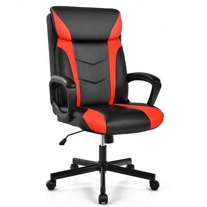 Foto de Swivel PU Leather Office Gaming Chair with Padded Armrest-Red - Color: Red