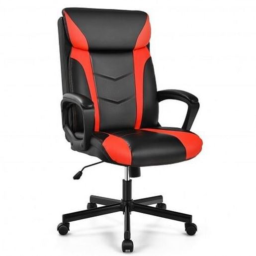 Foto de Swivel PU Leather Office Gaming Chair with Padded Armrest-Red - Color: Red