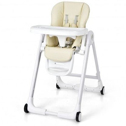 Picture of Baby Folding Convertible High Chair with Wheels and Adjustable Height-Beige - Color: Beige