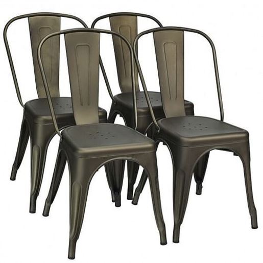 Изображение 4 Pcs Modern Bar Stools with Removable Back and Rubber Feet-Gun - Color: Gun
