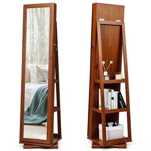Foto de 360?Â° Rotatable Armoire 2-in-1 Lockable Mirrored Jewelry Cabinet-Brown - Color: Brown