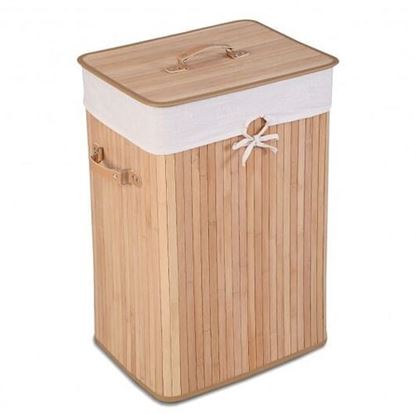 Picture of Rectangle Bamboo Hamper Laundry Basket Washing Cloth Bin Storage Bag Lid 3 color-Natural - Color: Natural
