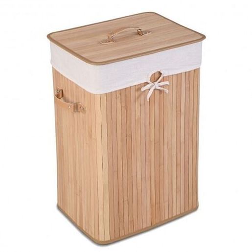 Picture of Rectangle Bamboo Hamper Laundry Basket Washing Cloth Bin Storage Bag Lid 3 color-Natural - Color: Natural