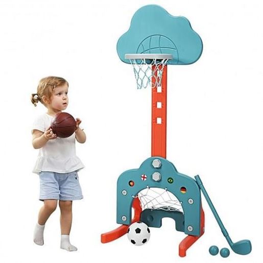 Picture of 3-in-1 Kids Basketball Hoop Set with Balls-Green - Color: Green